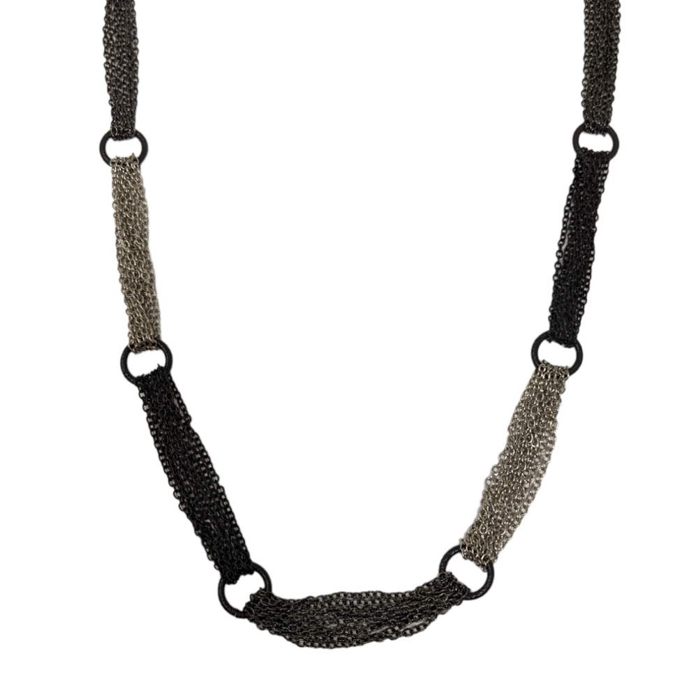 Multi-Strand Chain Necklace Silver Tone Black Gunmetal Gray Work Casual